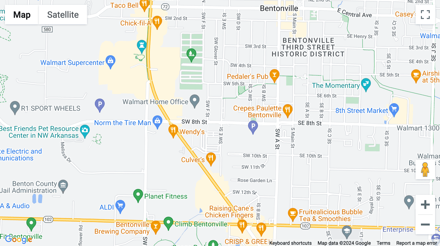 Click for interative map of Bentonville Plaza, 609 SW 8th Street, Bentonville