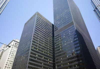 Exterior view of the glass-facade skyscrapers at 500 North Michigan Avenue.