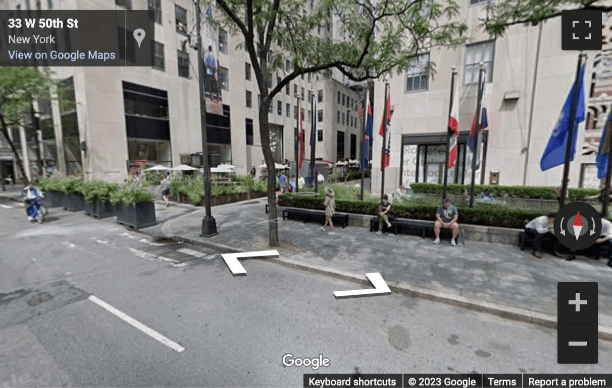 Street View image of 45 Rockefeller Plaza, Suite 2000, New York, New York State, USA
