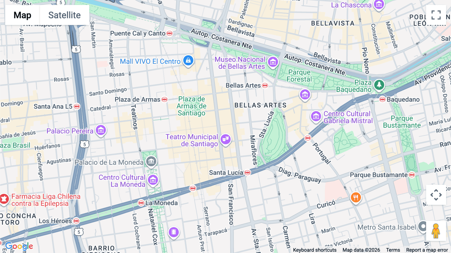 Click for interative map of Huérfanos 770, Santiago