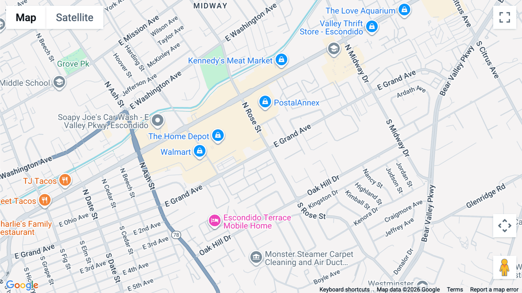 Click for interative map of 105 North Rose Street, 1st and 2nd floor, Escondido