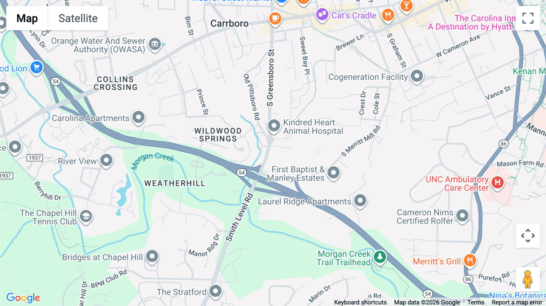 Click for interative map of 517 South Greensboro Street, 1st Floor, Carrboro