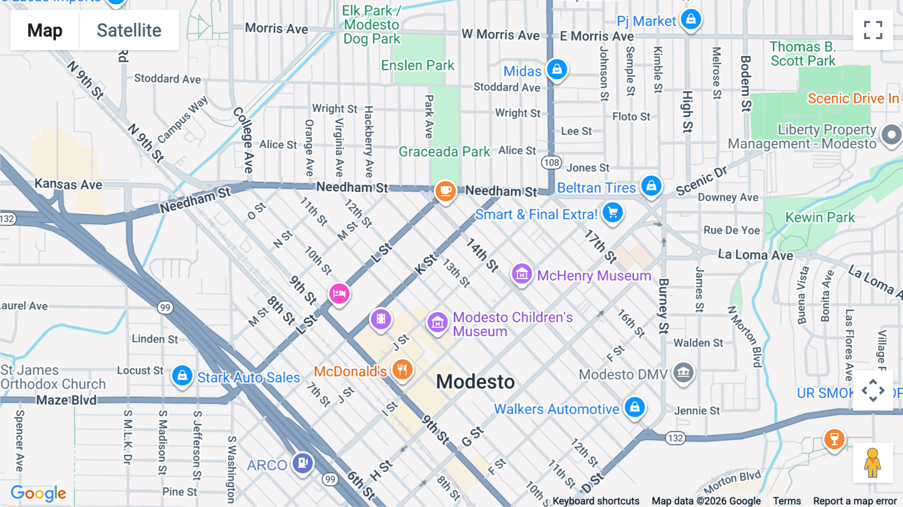 Click for interative map of 1300 K Street, 2nd Floor, Modesto