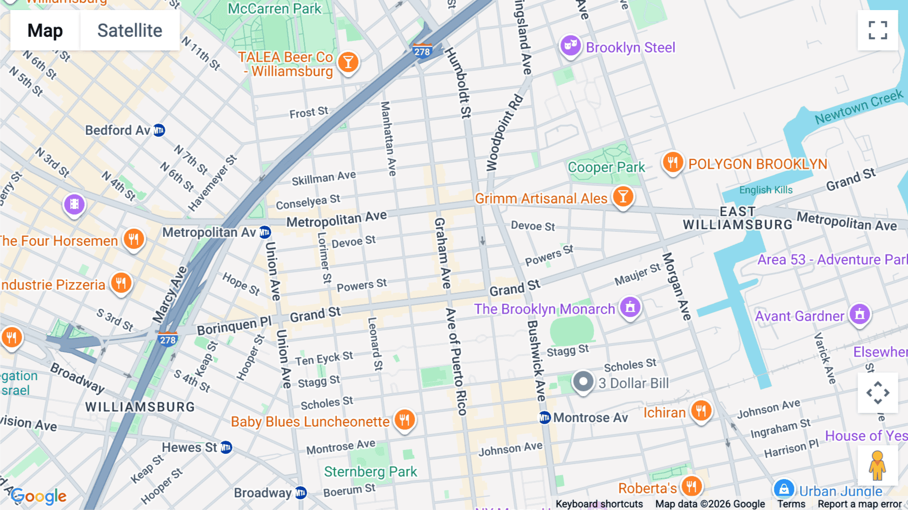 Click for interative map of 260 Ainslie Street, 3rd Floor, New York City