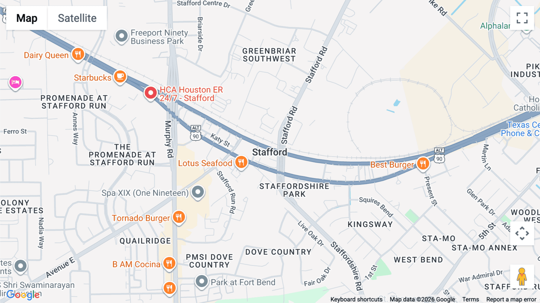 Click for interative map of Stafford, Houston