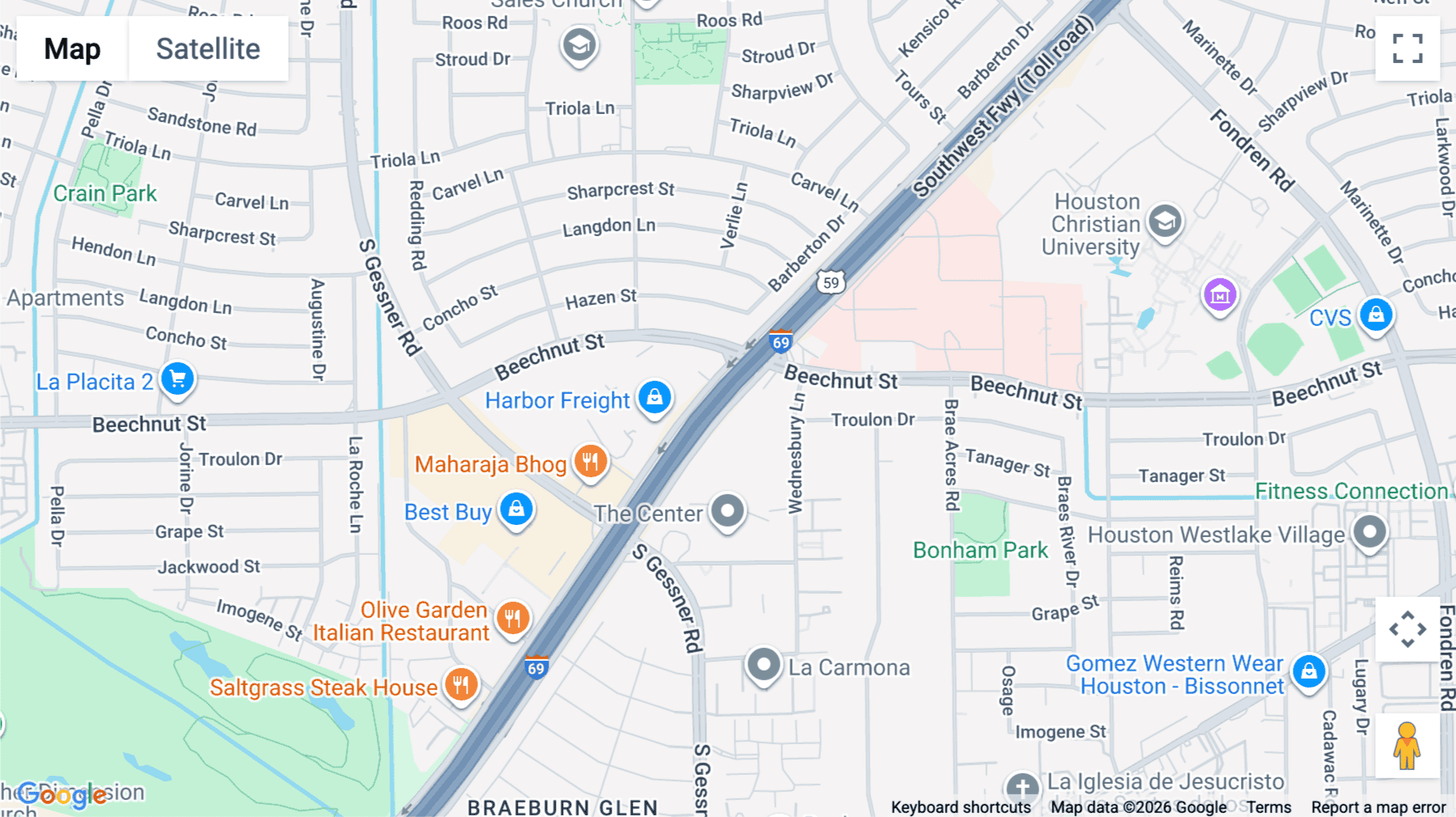 Click for interative map of Southwest Freeway, Houston