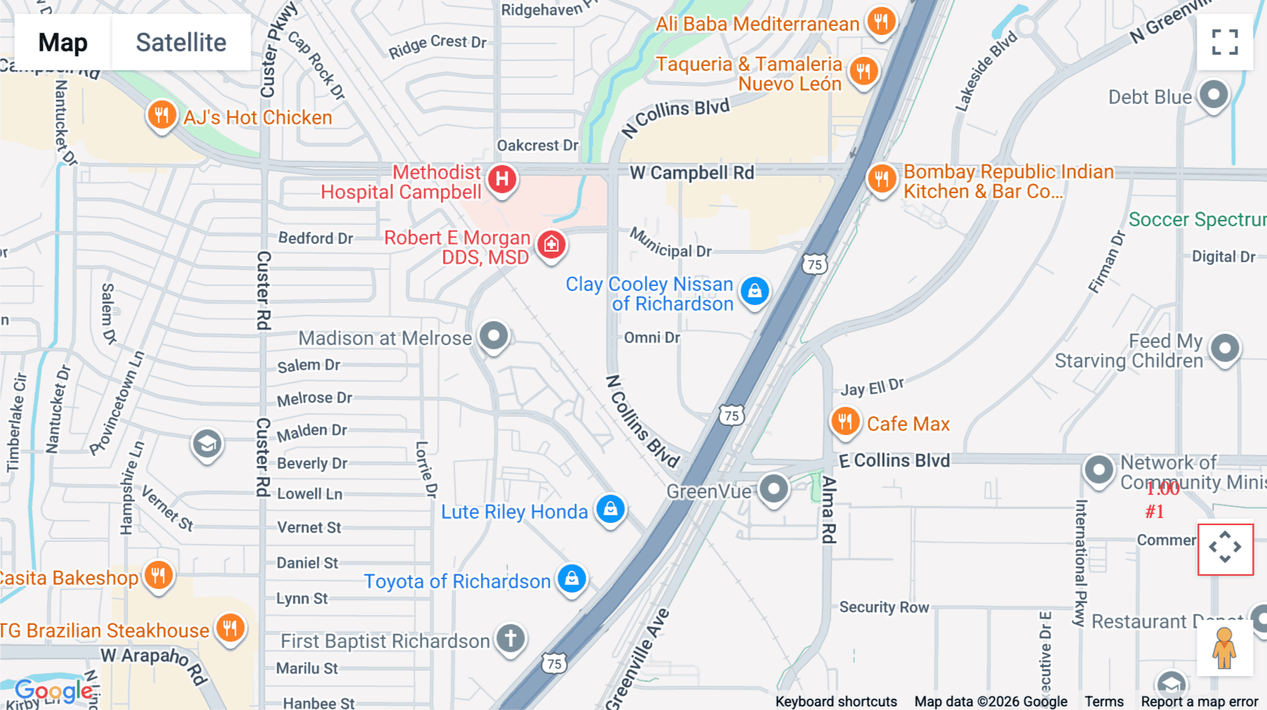 Click for interative map of 1600 North Collins Blvd, 2nd floor, Richardson