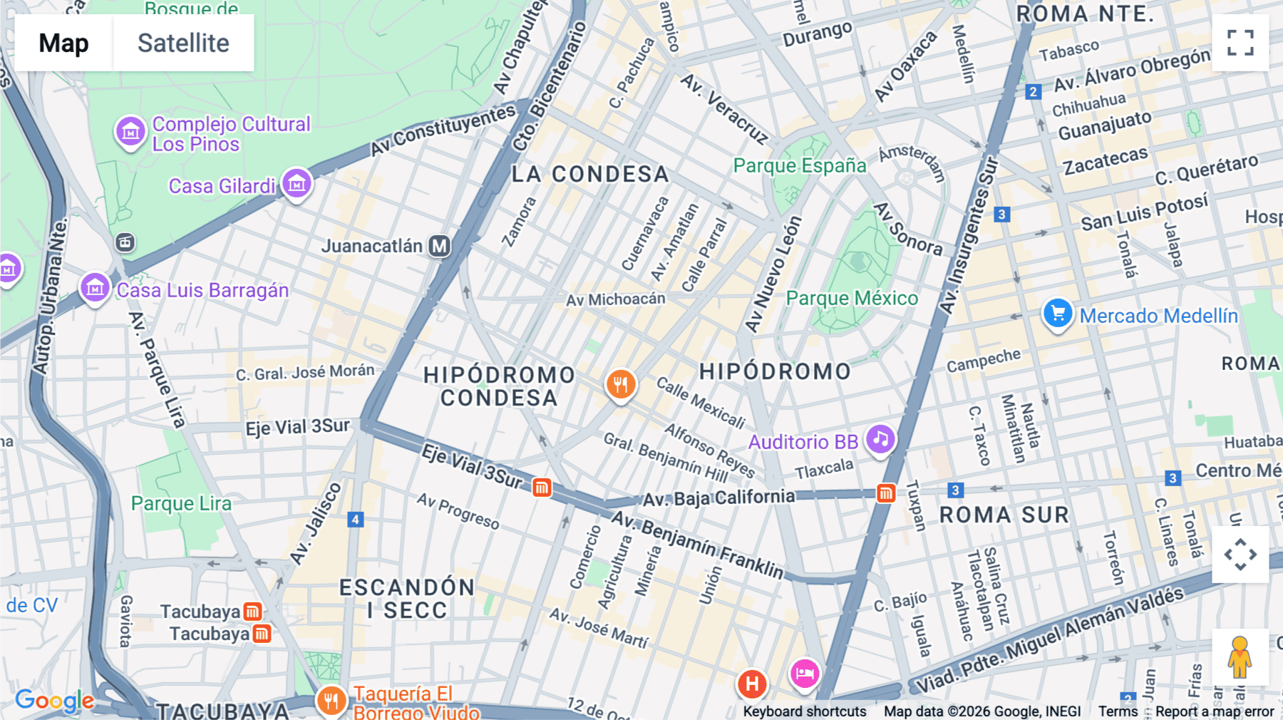 Click for interative map of Avenida Tamaulipas 141, Piso 3 y 5, Condesa, Cuauhtémoc, CDMX., Mexico City