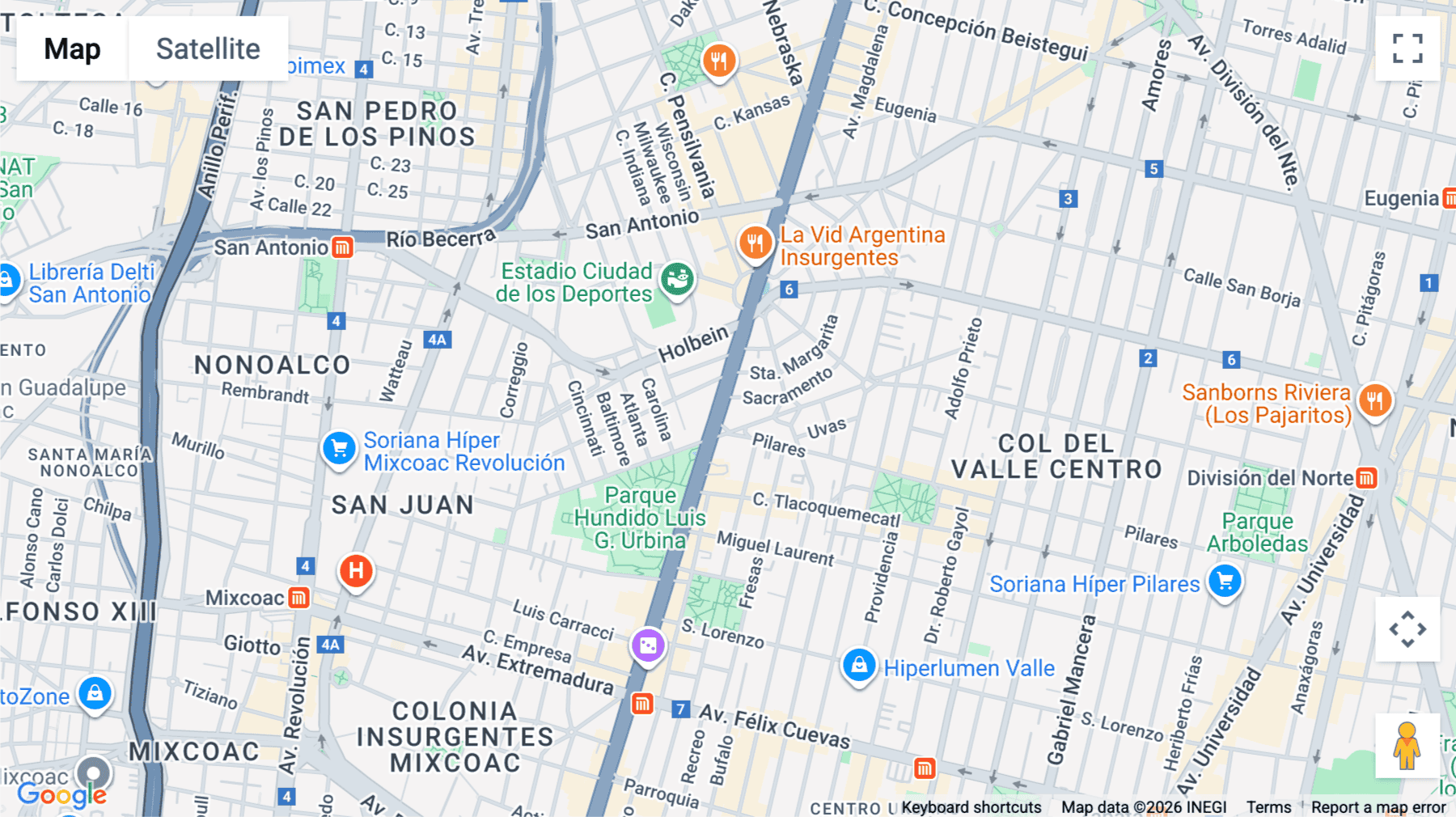 Click for interative map of Av. Insurgentes Sur 1082, Insurgentes San Borja, Benito Juárez, Mexico City