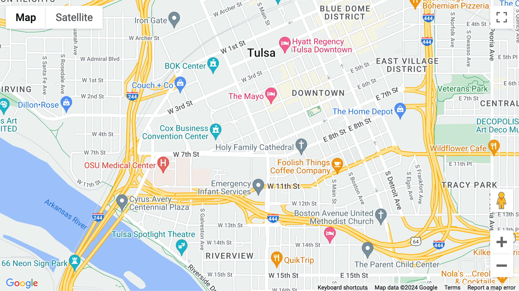 Click for interative map of 624 South Denver, Tulsa, Tulsa