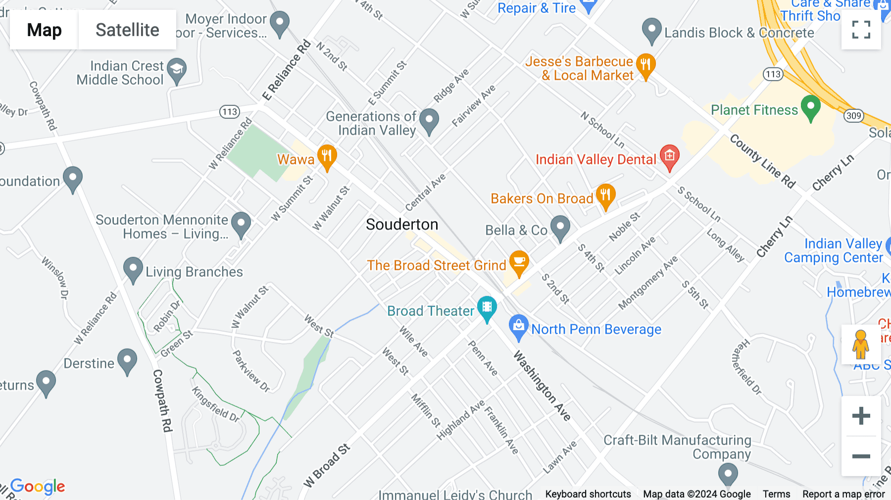 Click for interative map of Souderton Center, 121 North Main Street, Souderton