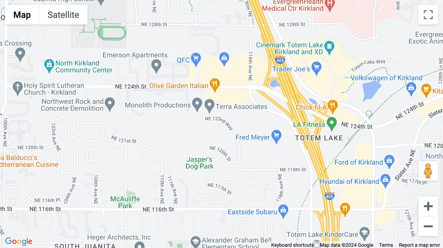 Click for interative map of 11335 NE 122nd Way, Suite 105, Kirkland