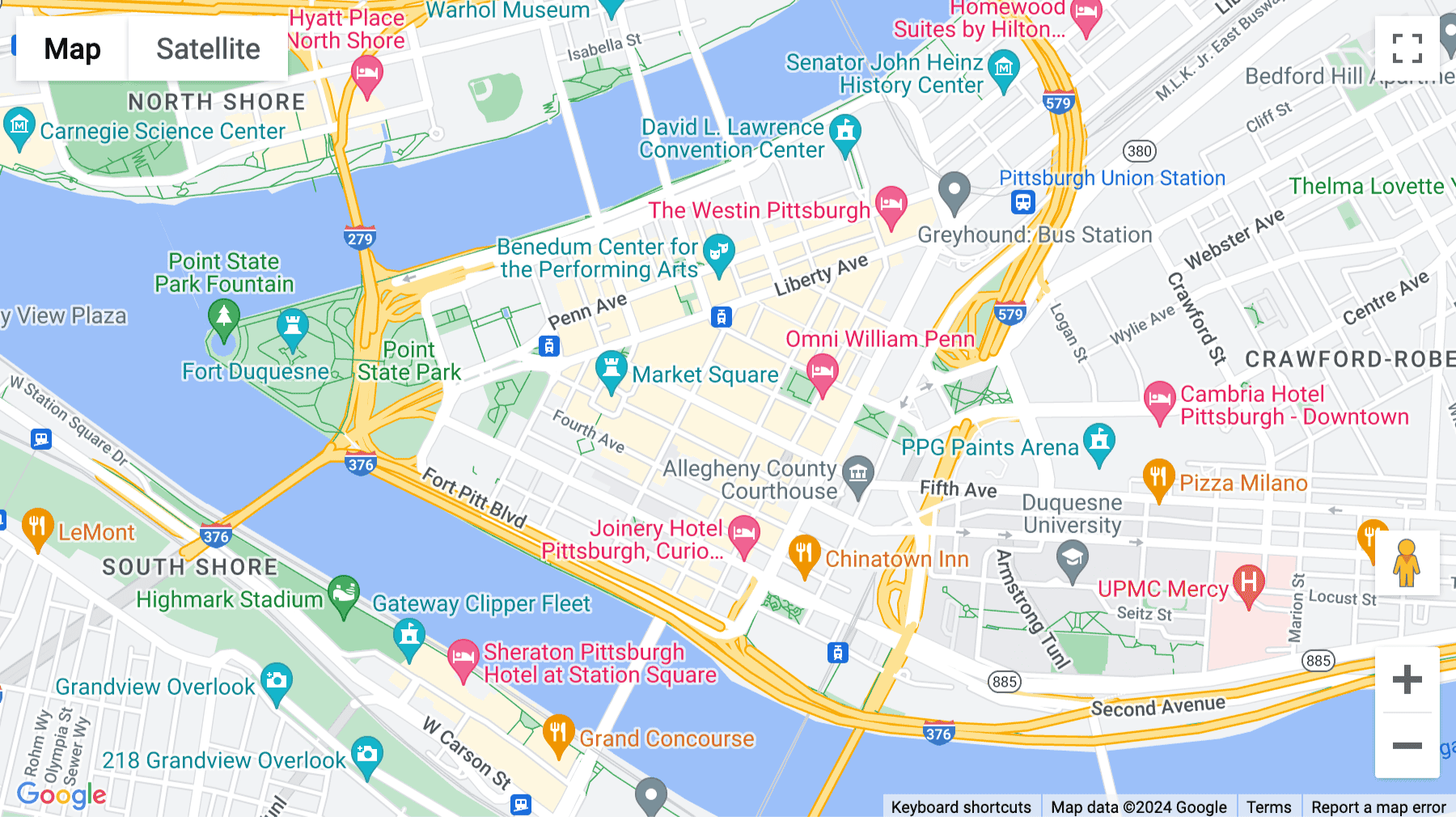 Click for interative map of 355 Fifth Avenue, Park Building, Pittsburgh