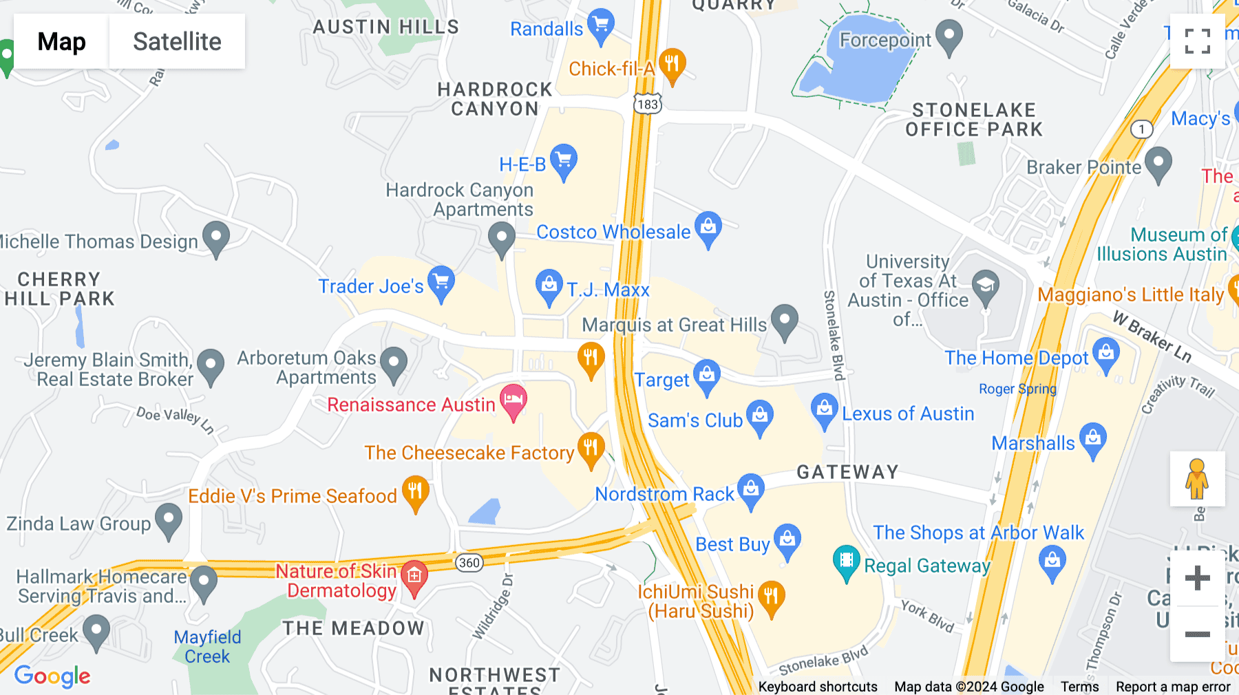 Click for interative map of 9600 Great Hills Trail, 150 W, Arboretum Great Hills Centre, Austin