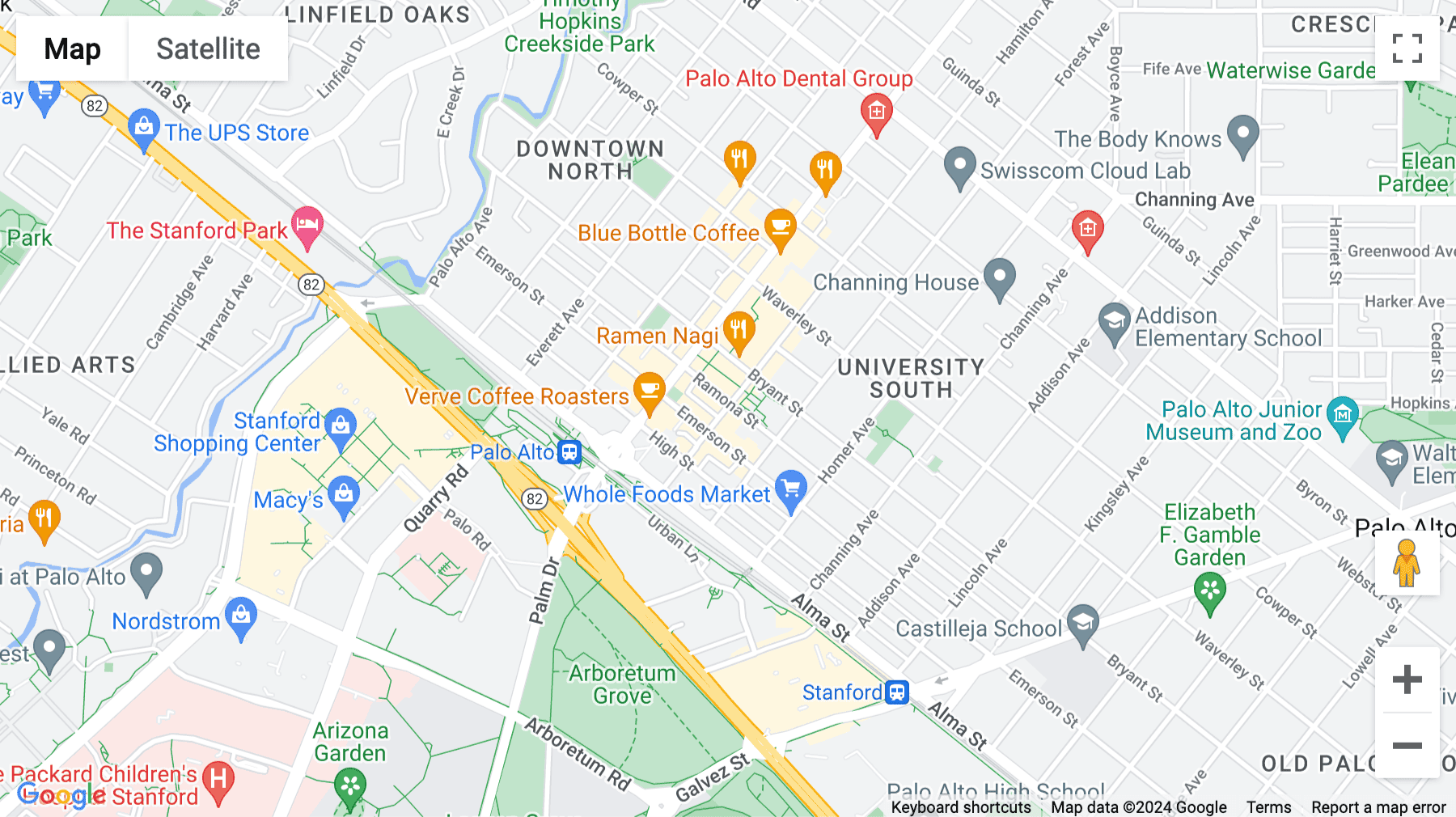 Click for interative map of 228 Hamilton Avenue, Suite 200/300, Palo Alto, California, Palo Alto