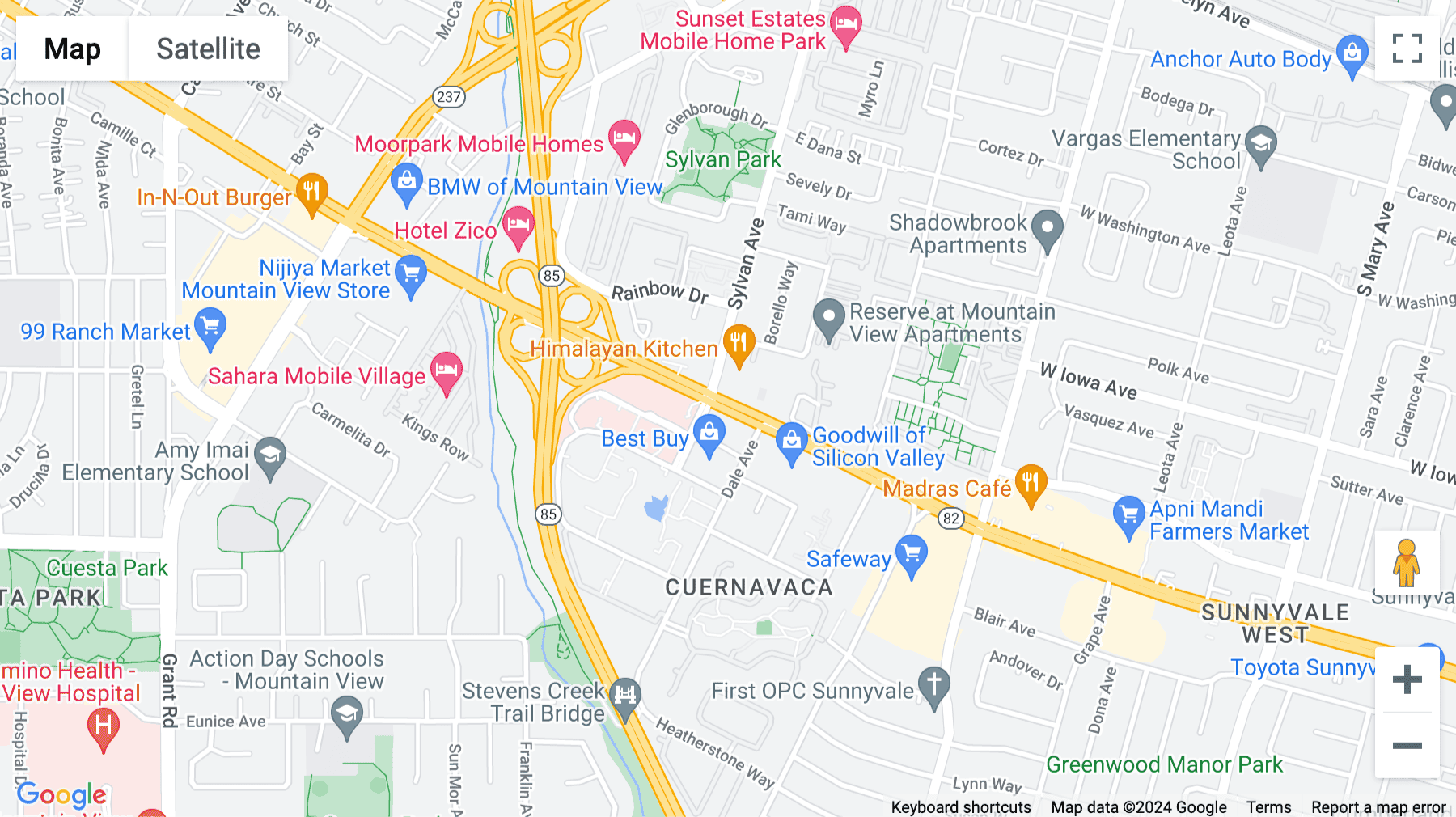 Click for interative map of 800 West El Camino Real, Downtown Mountain View Center, Mountain View