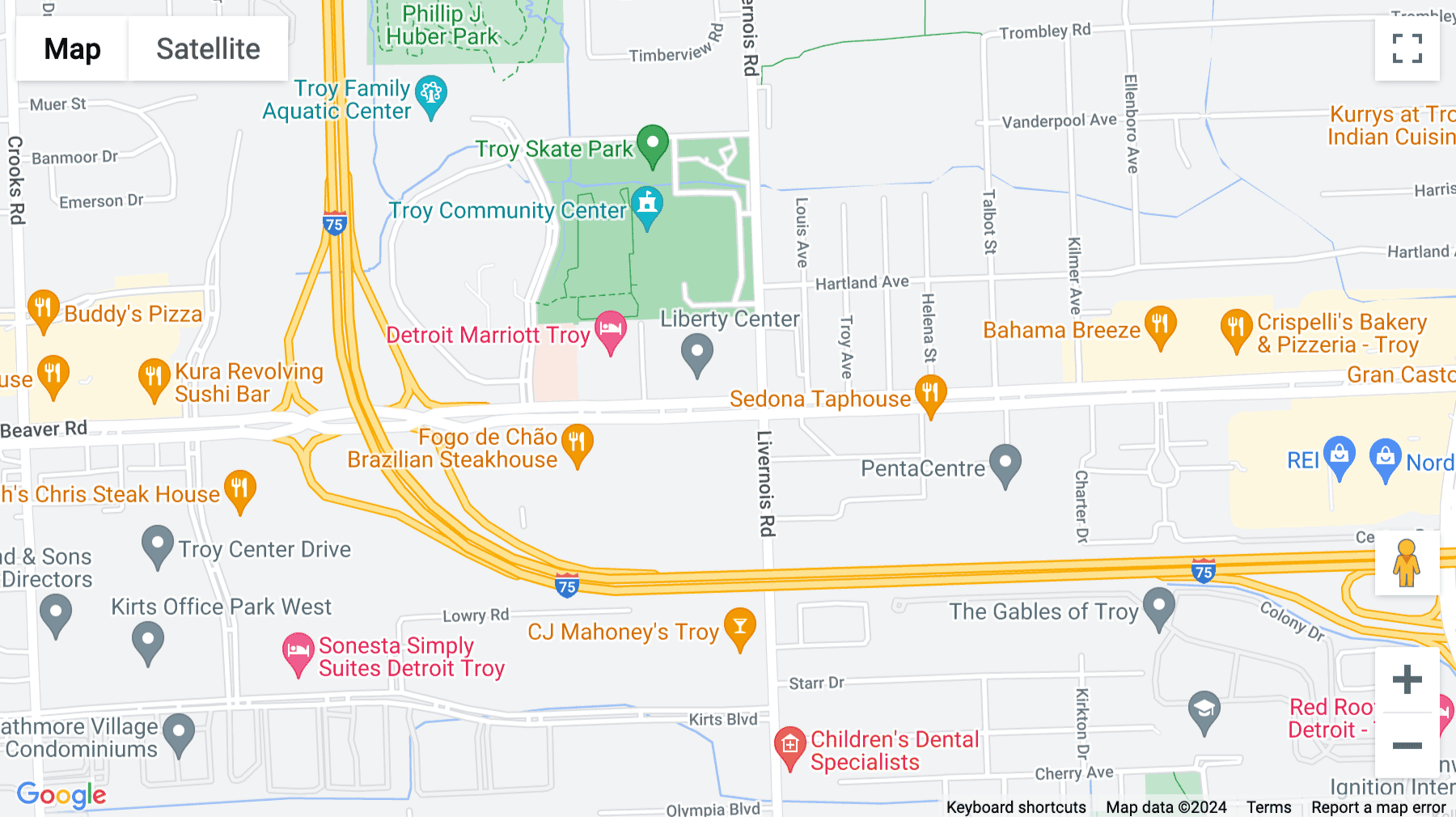Click for interative map of 101 West Big Beaver Road, Suite 1400, 14th Floor, Columbia Center II, Troy