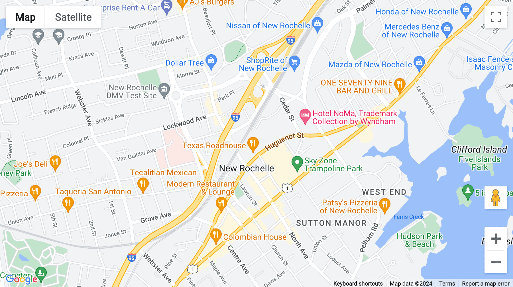 Click for interative map of 175 Huguenot Street, 200, Trump Plaza building, New Rochelle