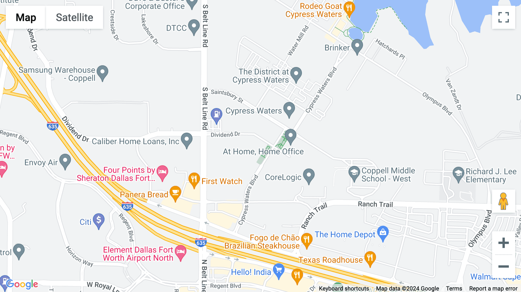 Click for interative map of Cypress Waters, 8951 Cypress Waters Blvd., Suite 160, Dallas