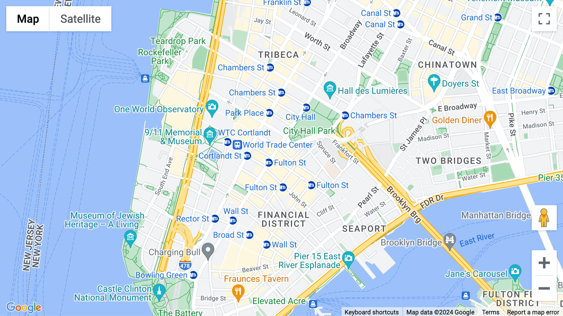 Click for interative map of 222 Broadway, 19th Floor, City Hall, New York