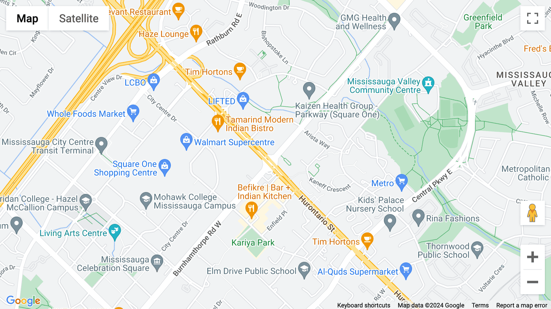 Click for interative map of 90 Burnhamthorpe Road West, Suite 1400, Sussex Centre, Mississauga