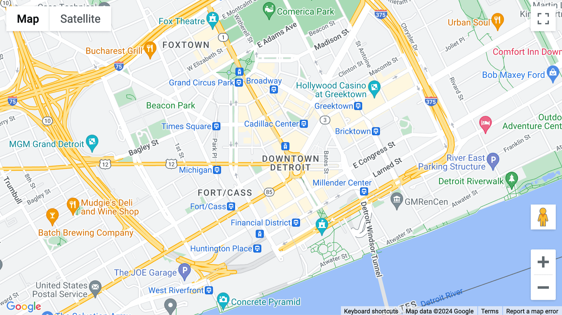 Click for interative map of Campus Martius, 1001 Woodward Avenue, Detroit