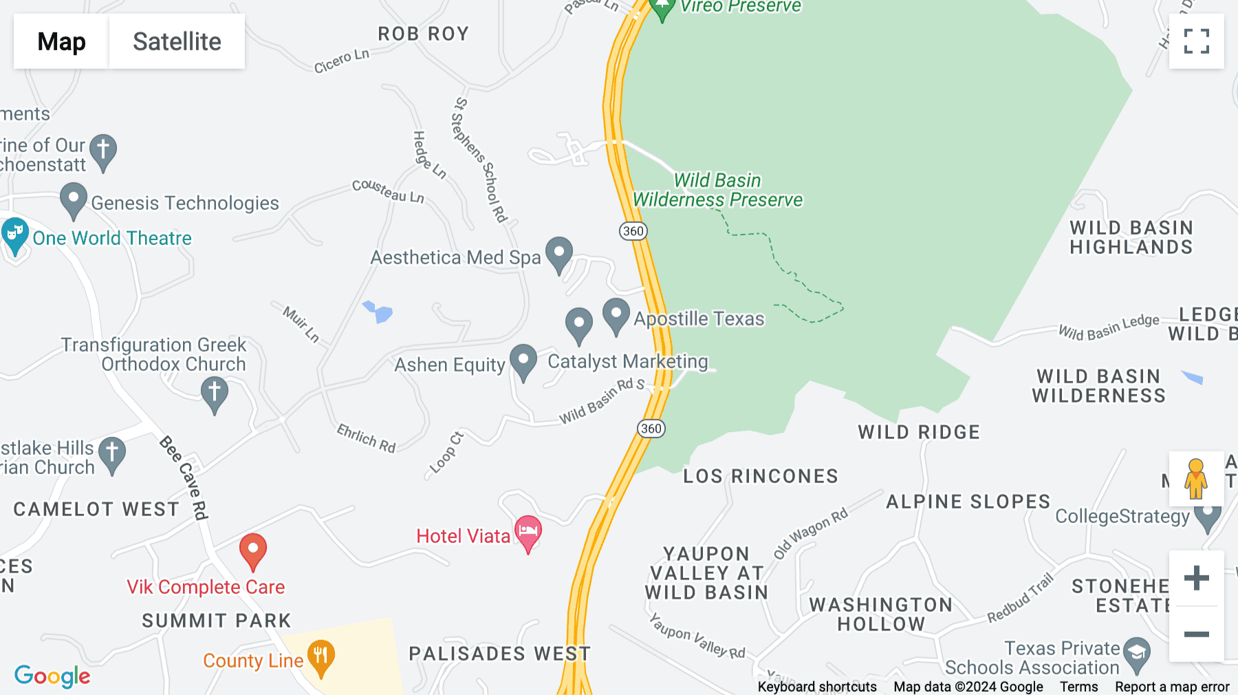 Click for interative map of 108 Wild Basin Road, Suite 250, Austin