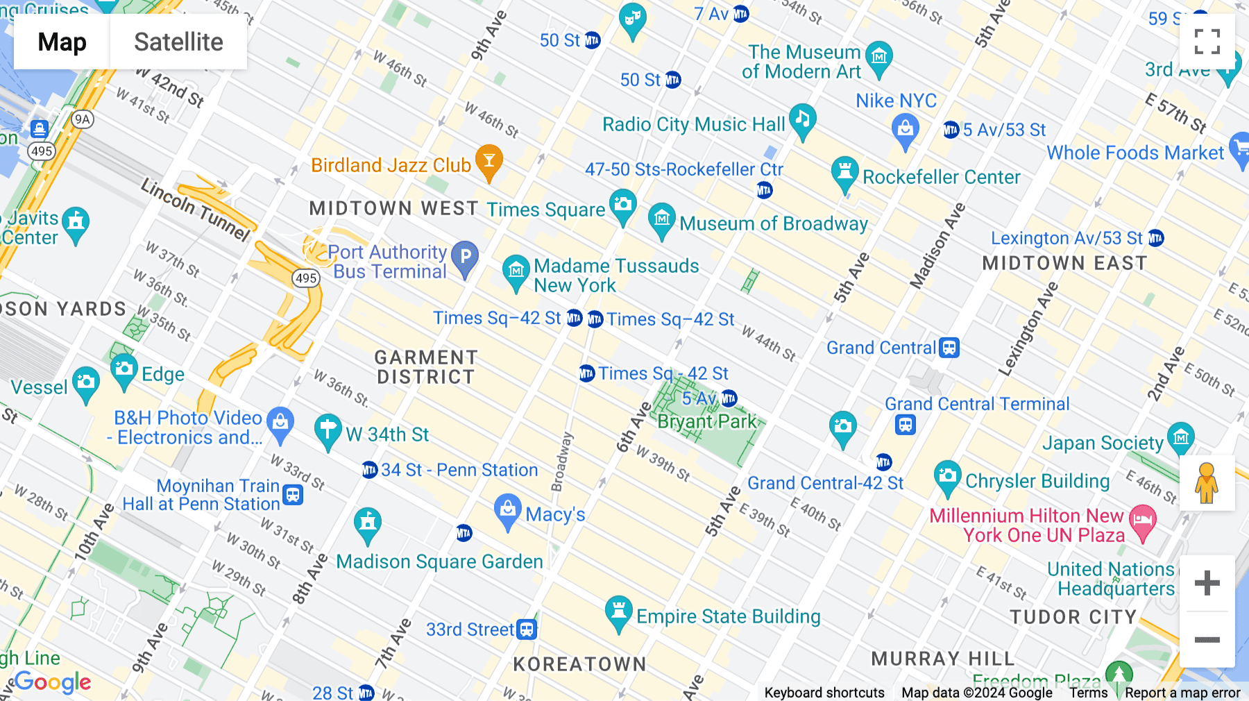 Click for interative map of West 42nd, 130 West 42nd Street, New York City