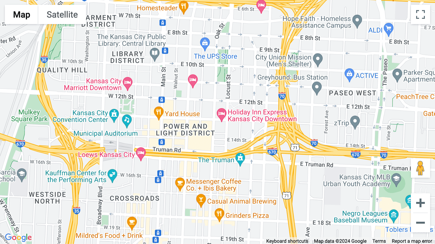 Click for interative map of 1301 Oak Street, Kansas City (MO)