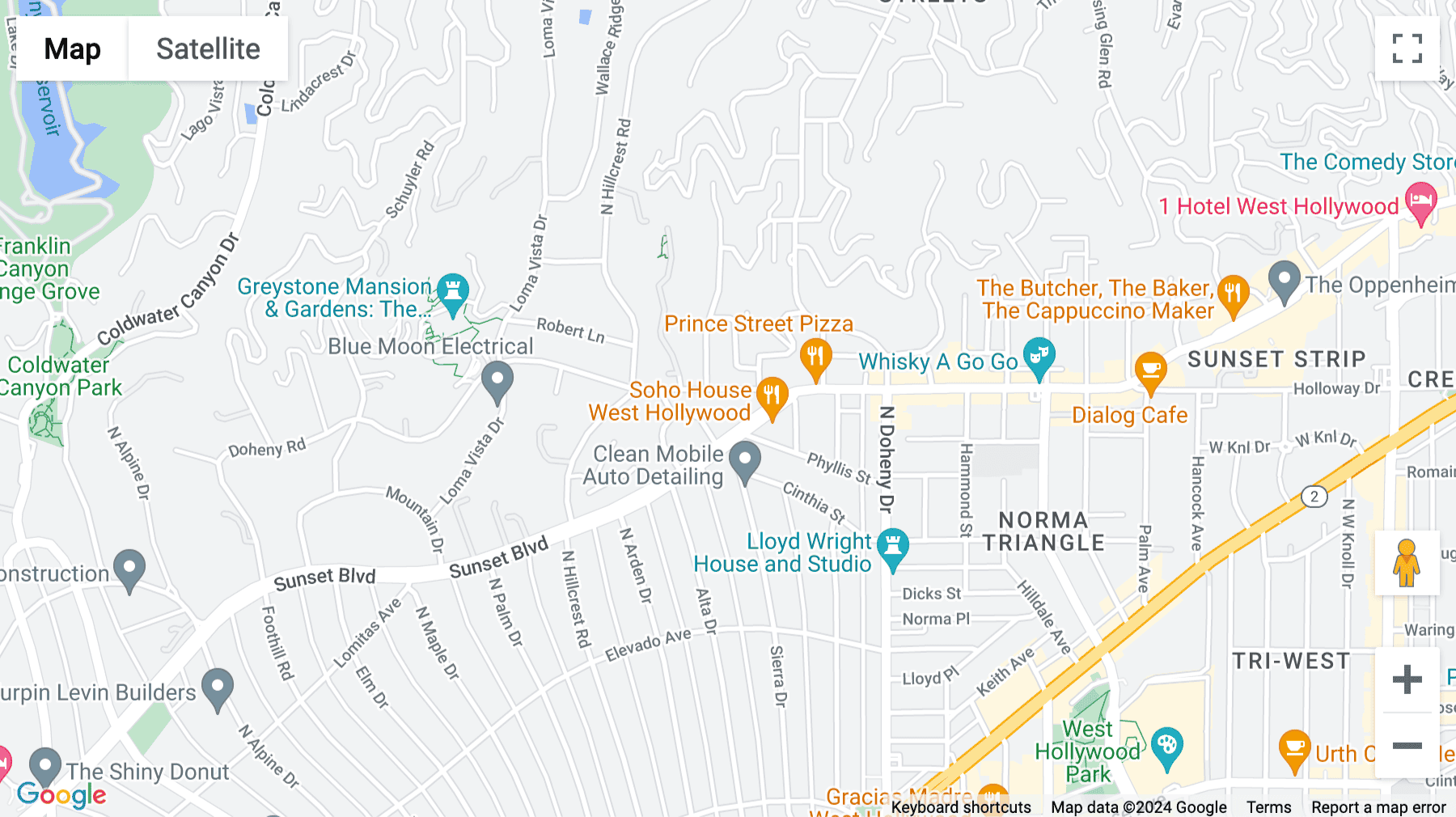 Click for interative map of 9255 Sunset Boulevard, Suite 1100, West Hollywood