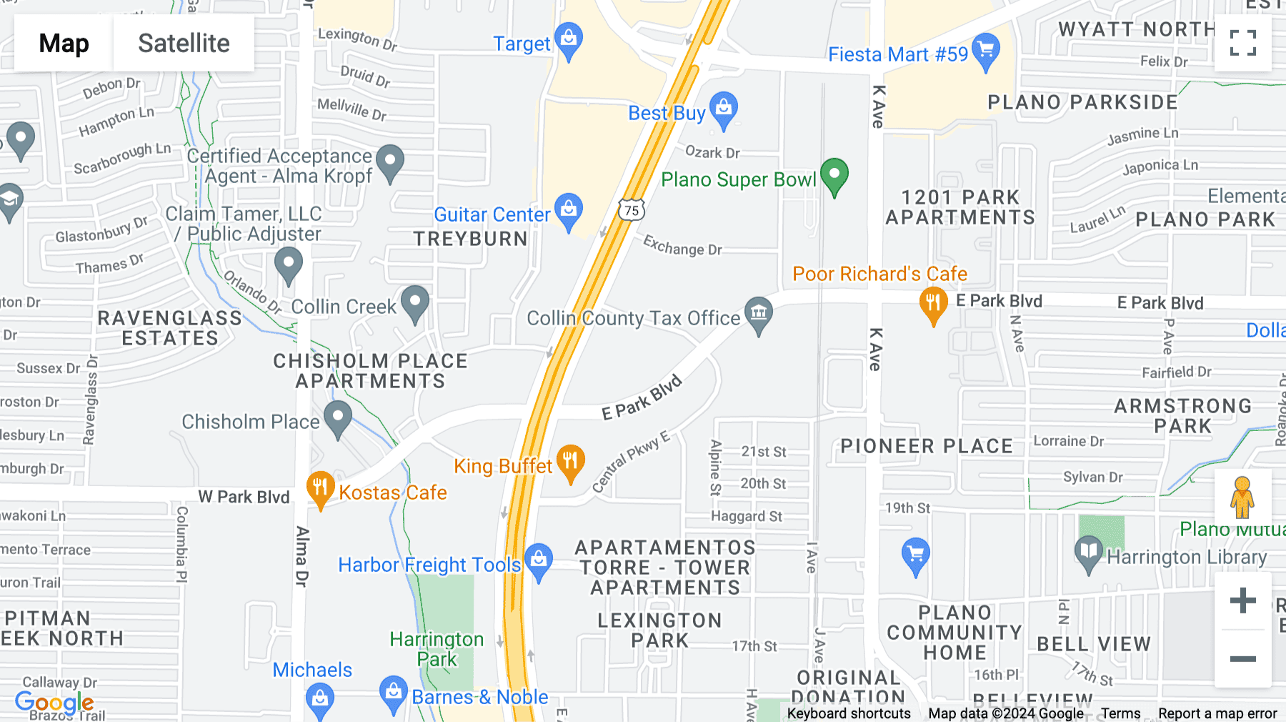 Click for interative map of 101 East Park Boulevard, Plano