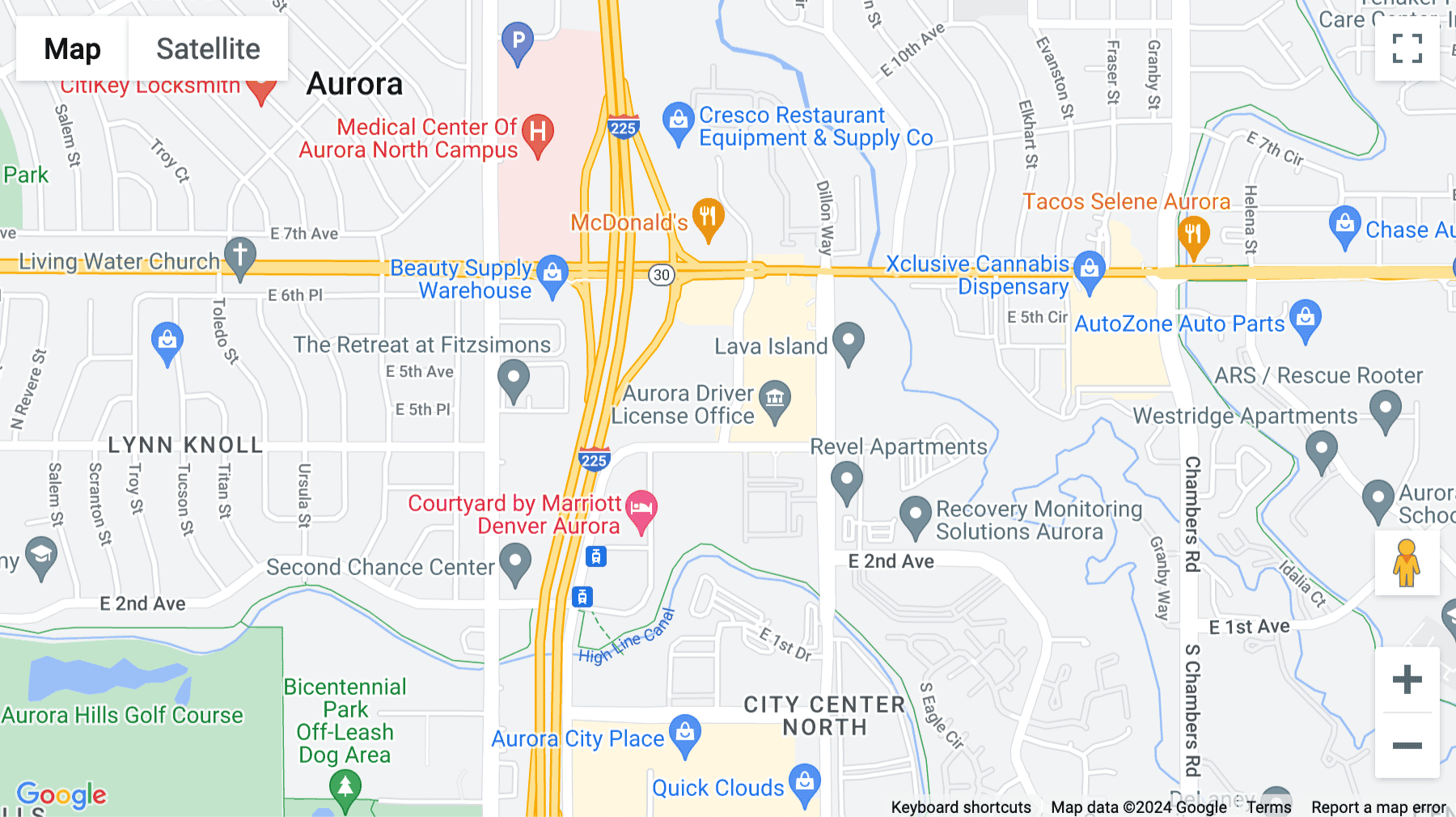 Click for interative map of 14201, 14291 E 4th Avenue, Aurora (Colorado)