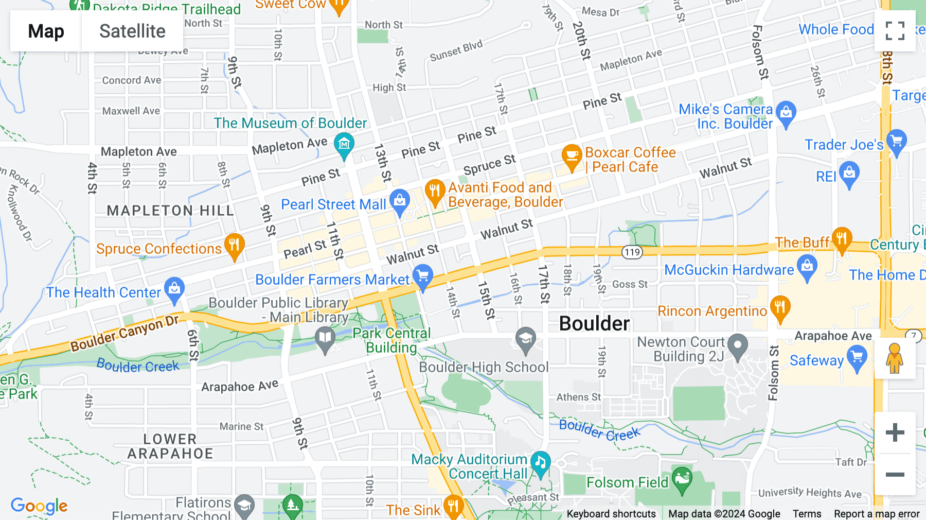 Click for interative map of 1495 Canyon Blvd, Boulder