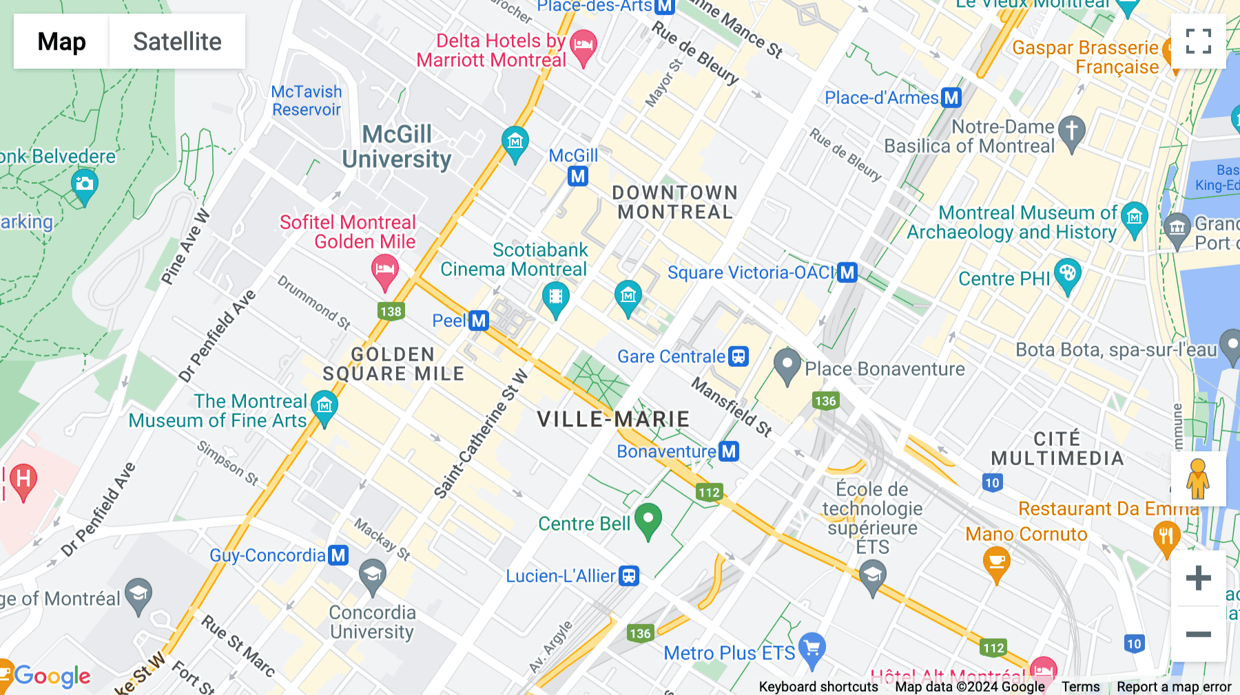 Click for interative map of 1155 Metcalfe Street, Suite 1500, Montreal