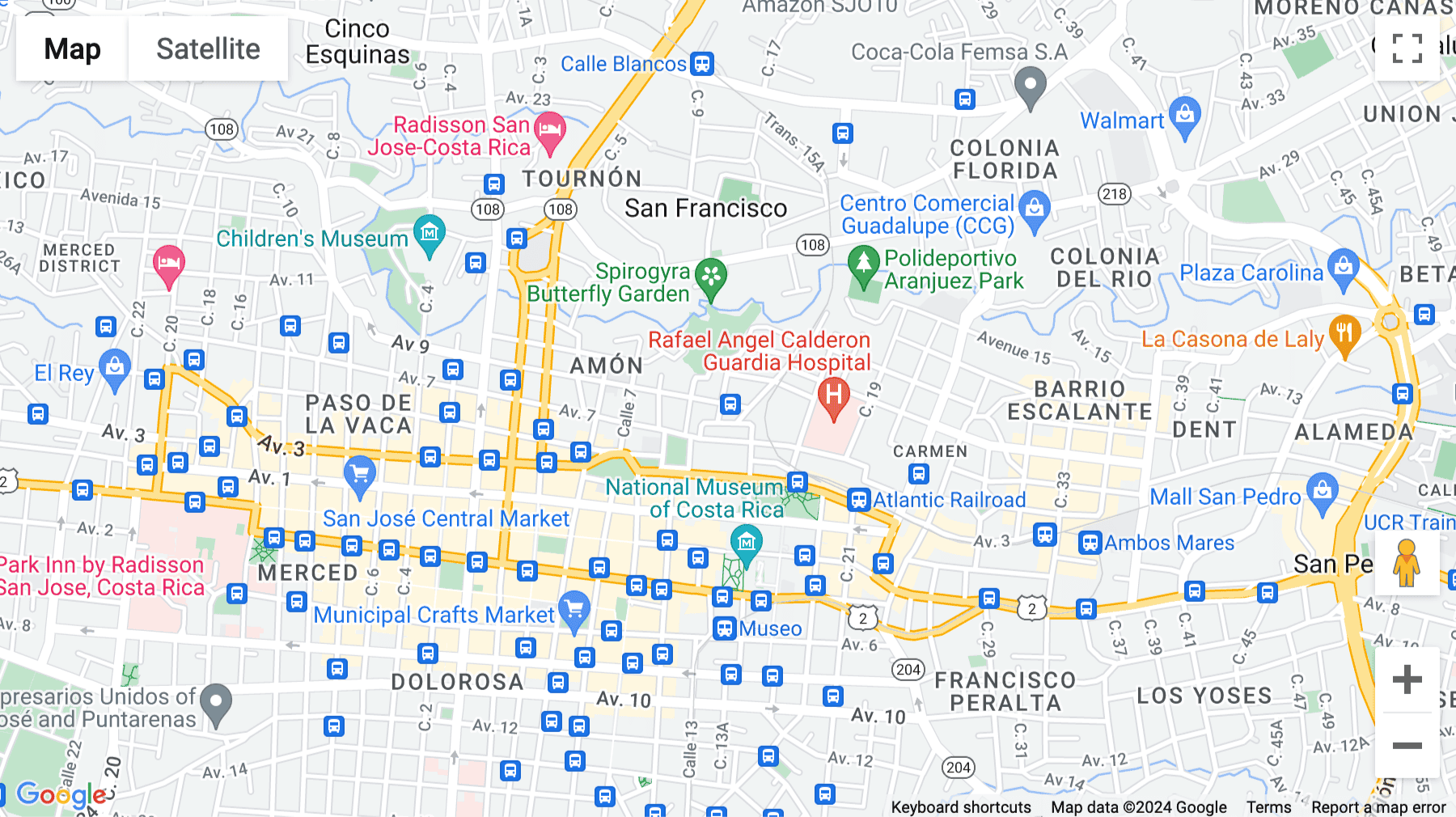 Click for interative map of Barrio Otoya, Ave 9, Calle 13-15, San Jose
