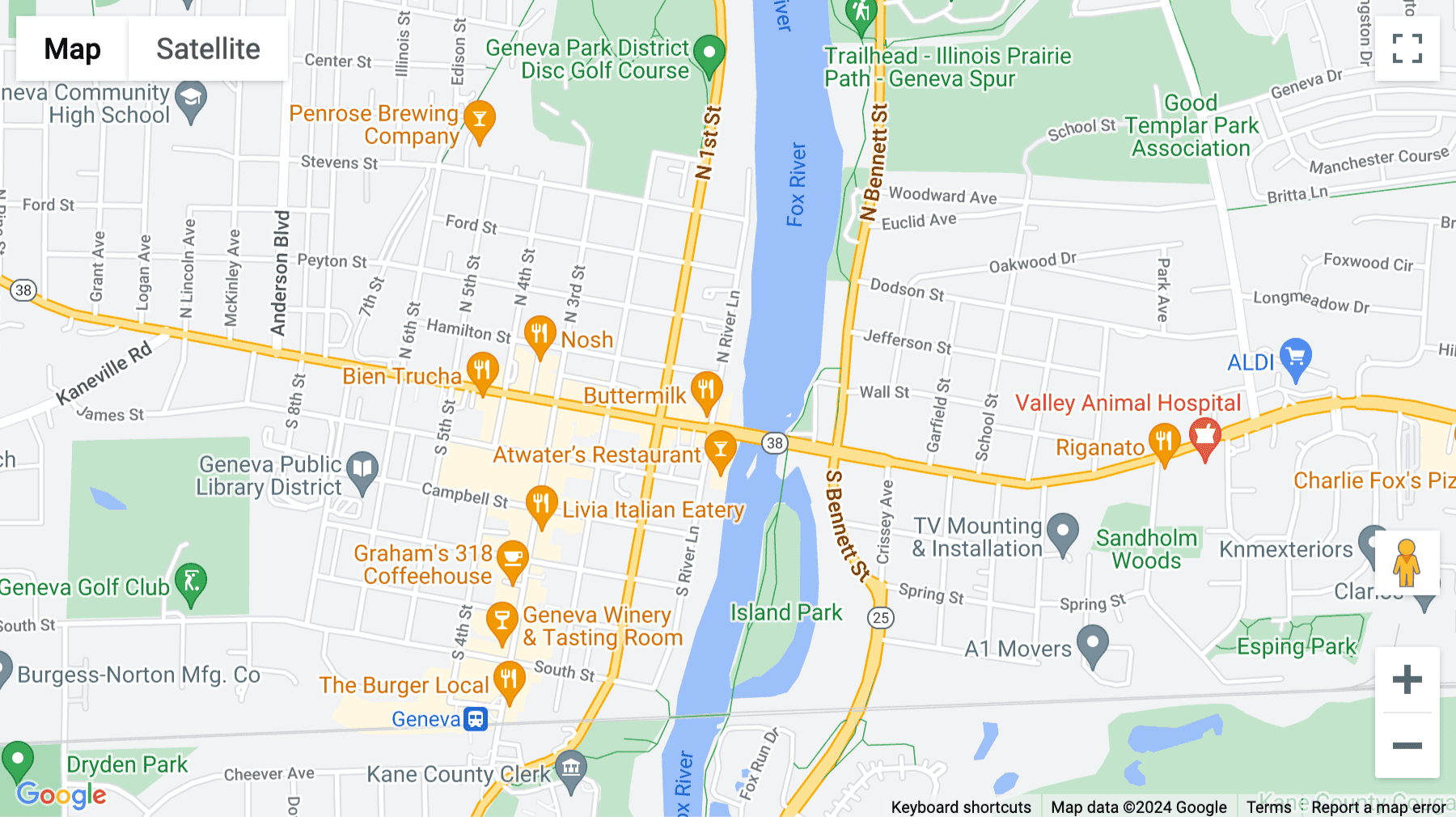 Click for interative map of 25 North River Lane, Geneva (Illinois)