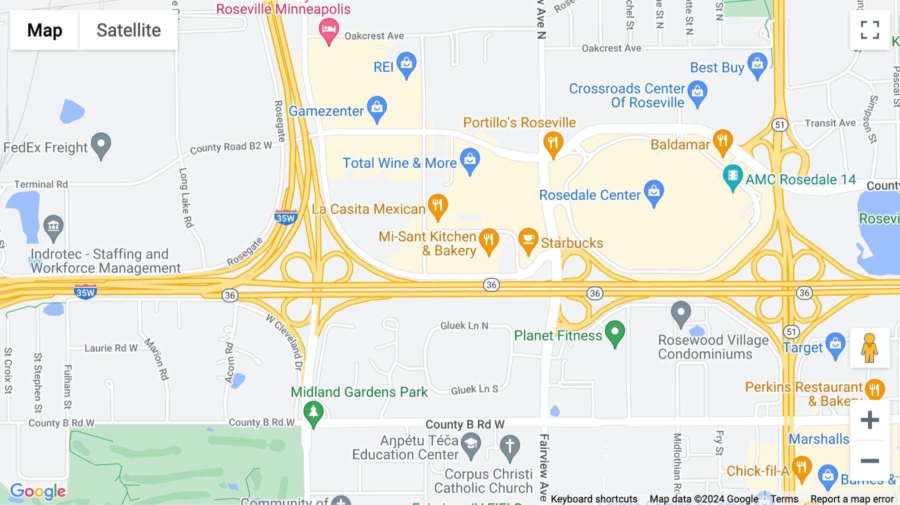 Click for interative map of 1915 Highway 36 West, Roseville (MN)