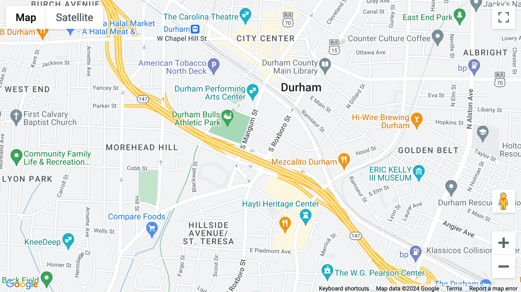Click for interative map of 555 S. Mangum Street, Suite 100, Durham (North Carolina)