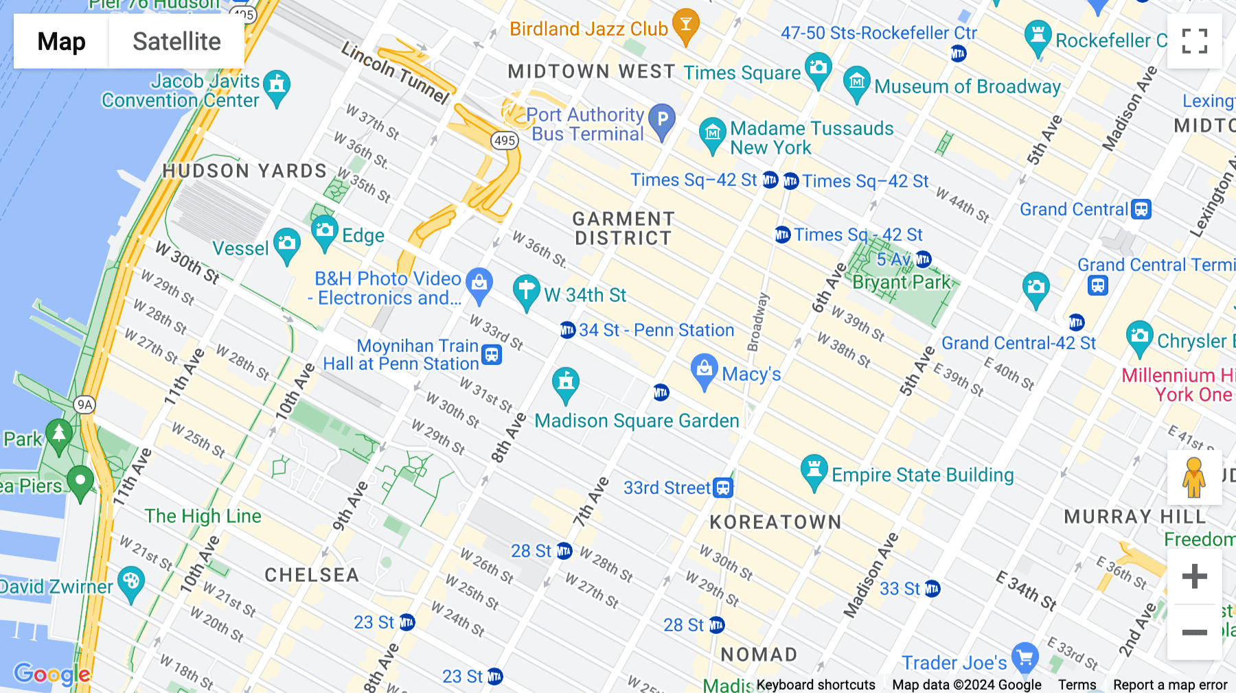 Click for interative map of 14 Penn Plaza, 225 West 34th Street, New York City