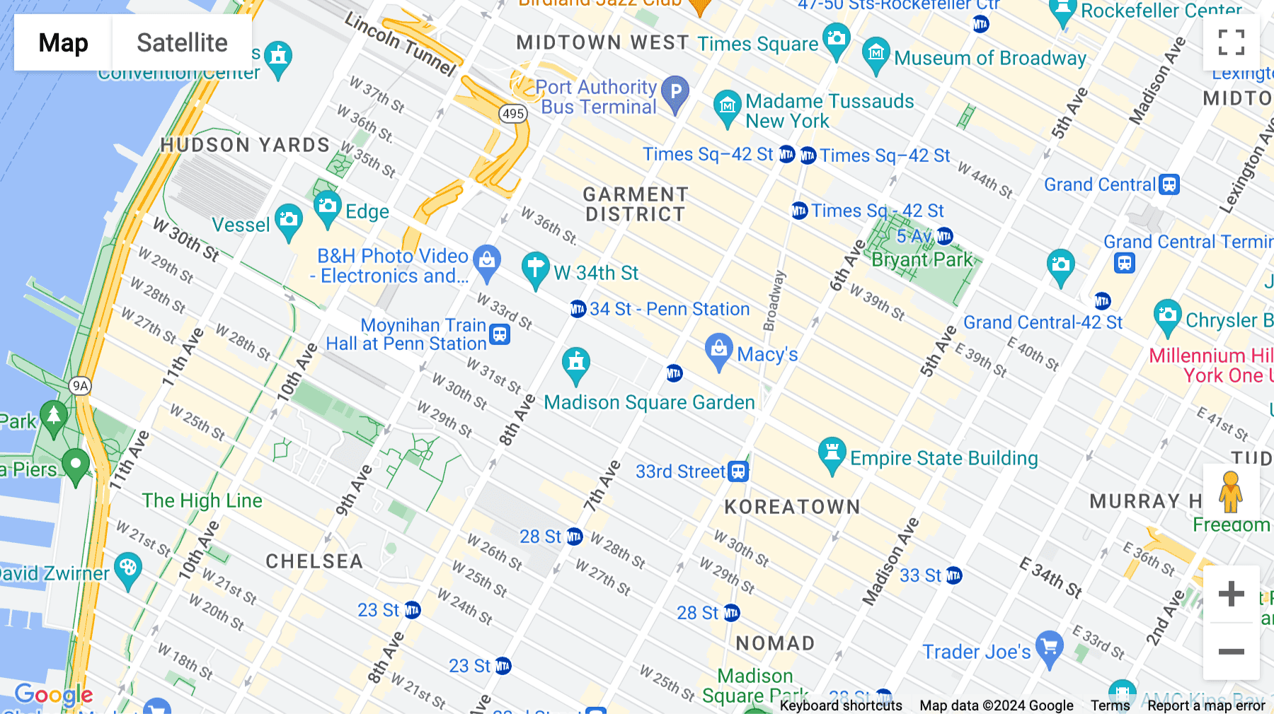 Click for interative map of PENN 1, 250 W 34th Street, 2nd Floor, New York City