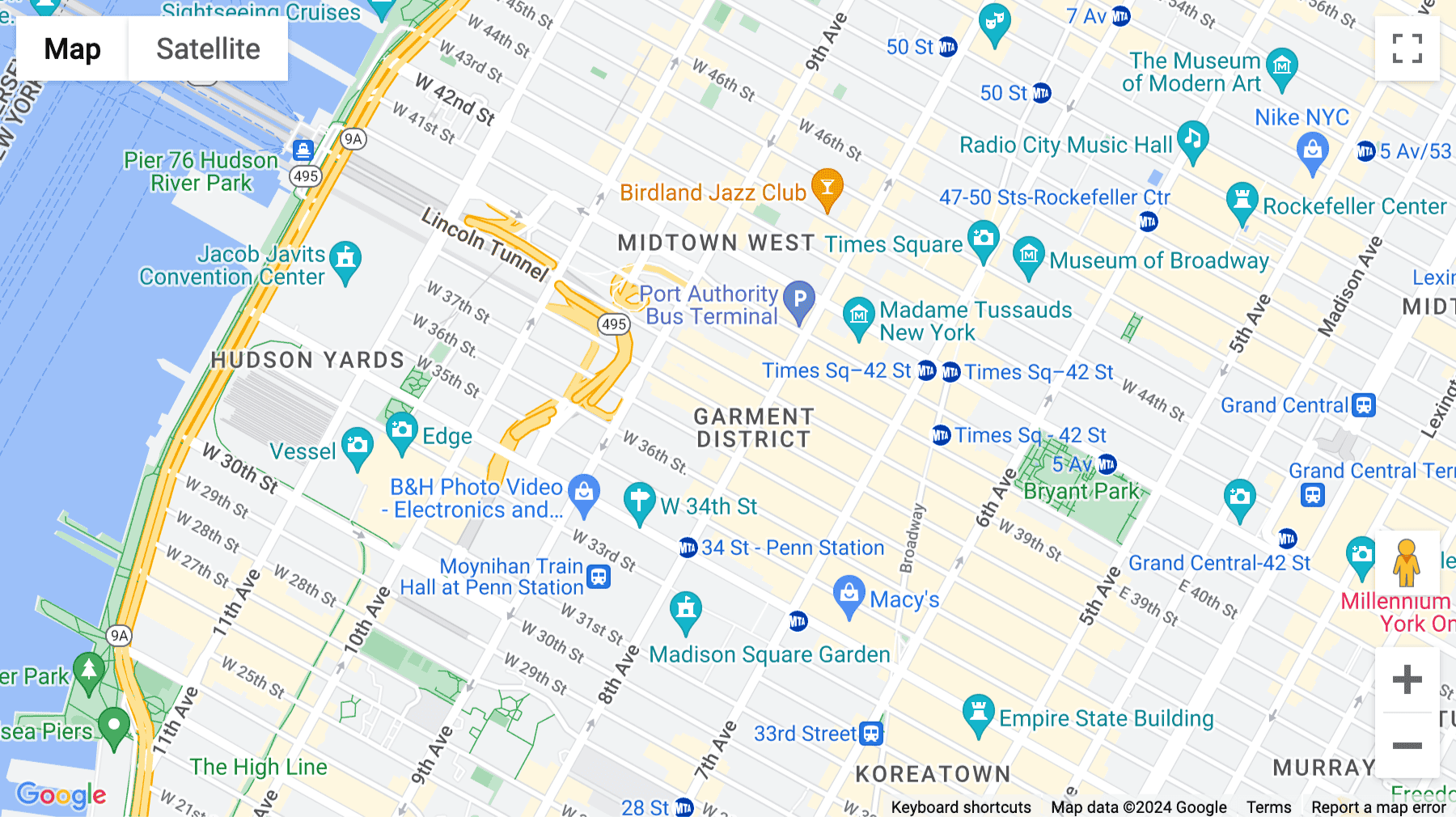 Click for interative map of 307 West 38th Street, 16th floor, New York City
