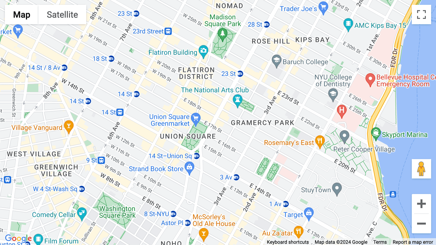 Click for interative map of 215 Park Avenue South, 9th, 11th, and 12th Floor, New York City