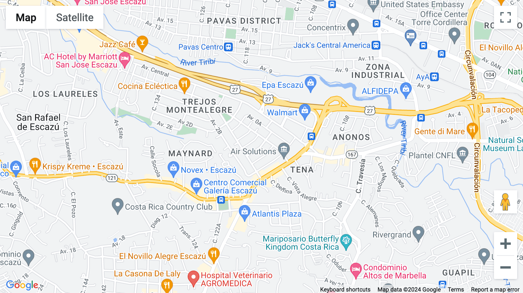 Click for interative map of Escazu Village, Calle 118B, San Jose