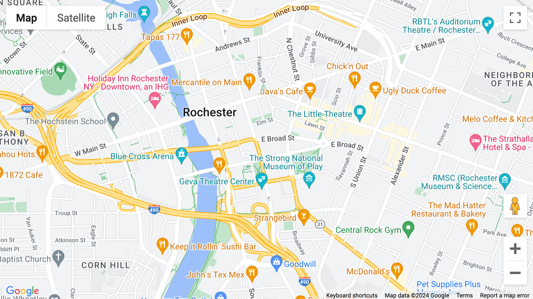 Click for interative map of 100 South Clinton Avenue, 24th Floor, Innovation Square, Rochester (New York)