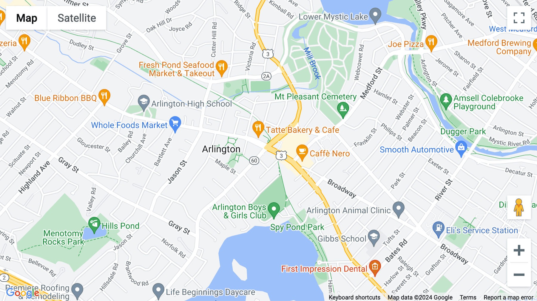 Click for interative map of 626 Massachusetts Avenue, Arlington (MA)