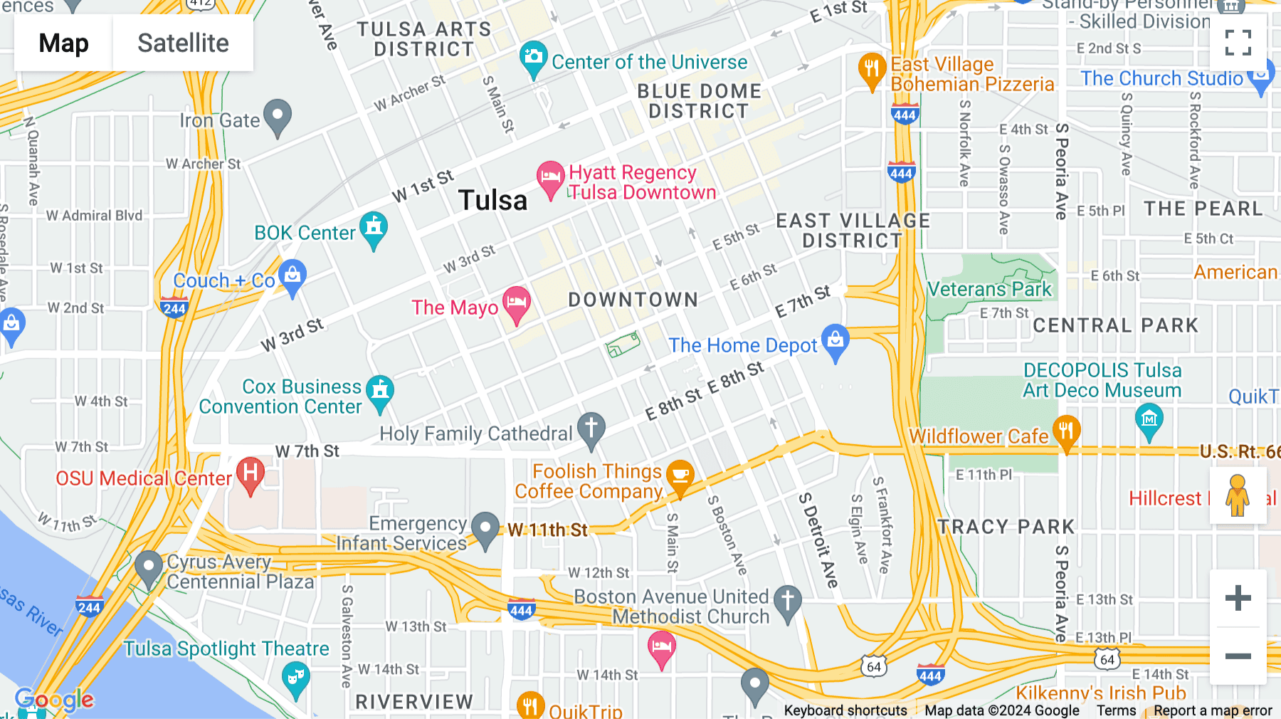 Click for interative map of 624 South Boston Avenue, 1st, 5th & 6th Floors, Tulsa