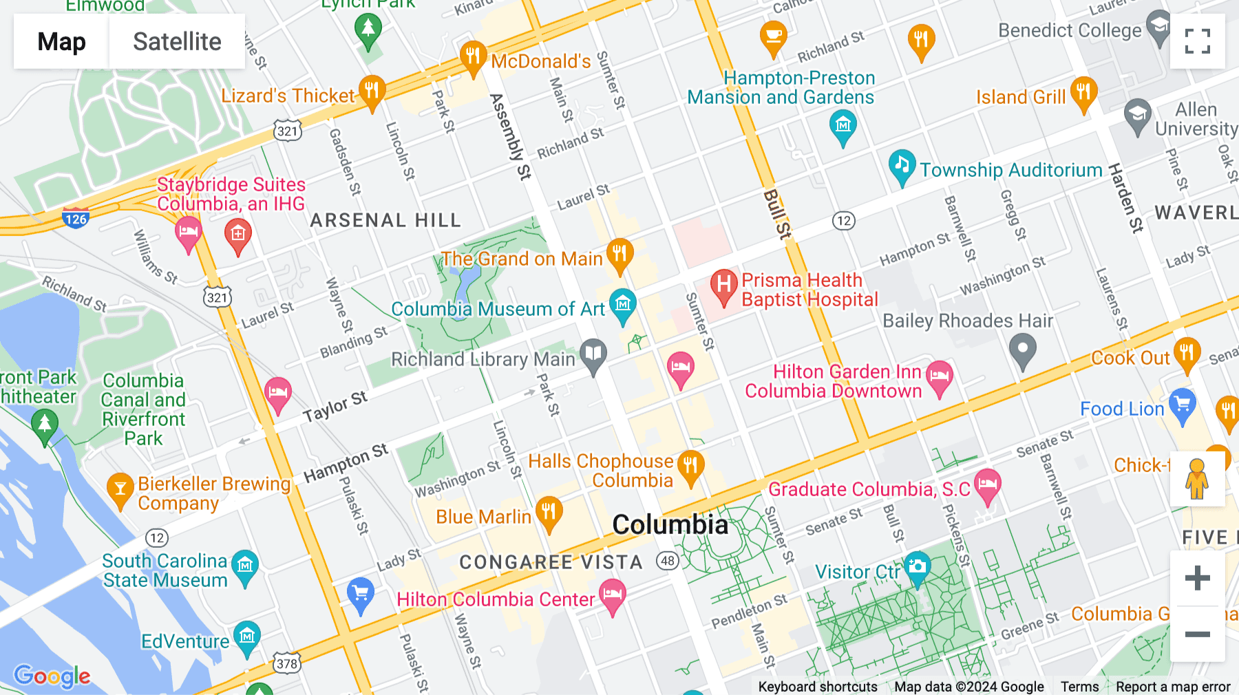 Click for interative map of 1501 Main Street, Columbia (South Carolina)