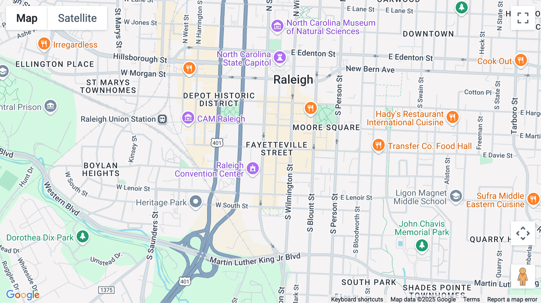 Click for interative map of 414 Fayetteville St., Raleigh