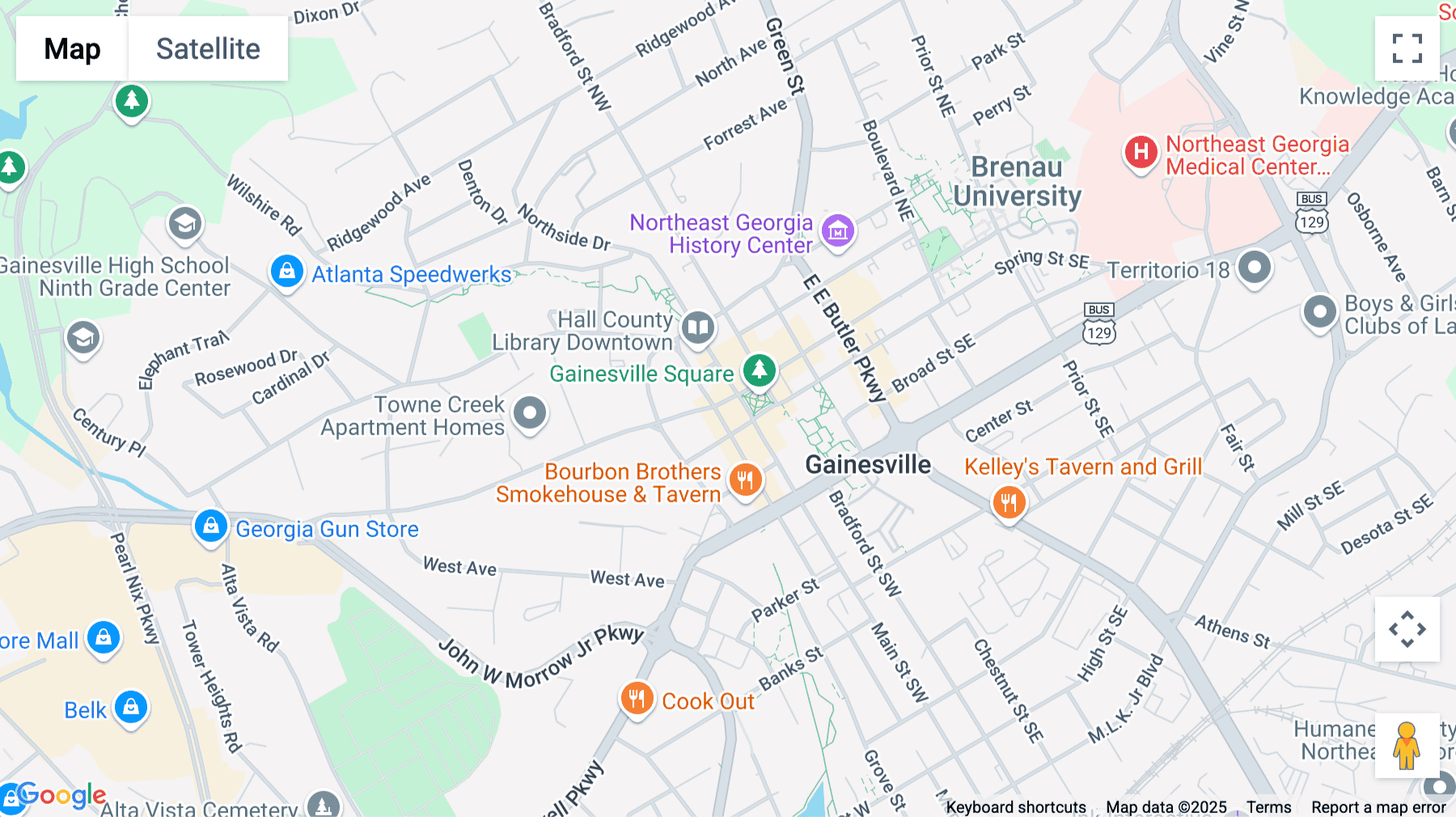 Click for interative map of 100 Main Street SW, Gainesville (GA)