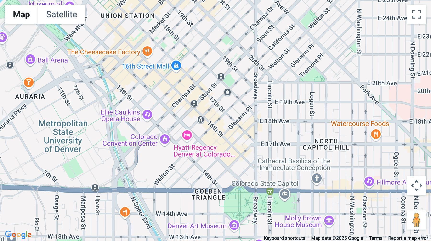 Click for interative map of 1630 Welton Street, 16th St. Mall, Denver